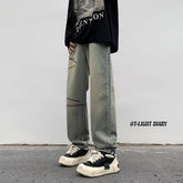 Men Jeans Washed Jeans Men's Winter Retro Straight-Leg Pants